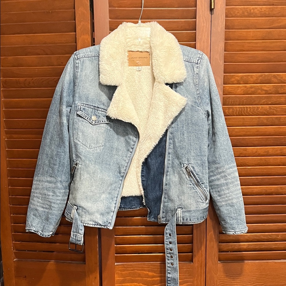 Lucky Brand Light Blue Denim Moto Jacket with Cream Lining
